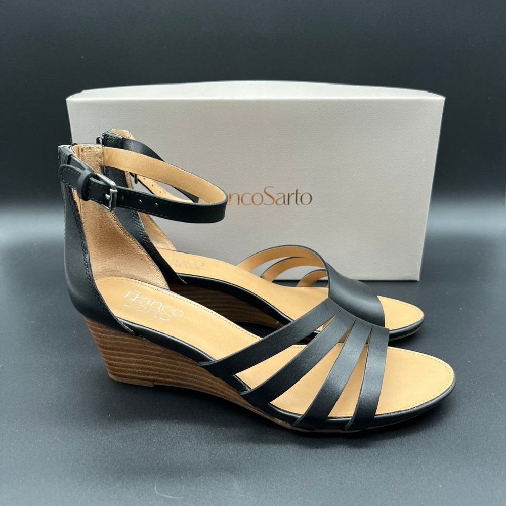 Franco Sarto Dutch Black Leather Sandals